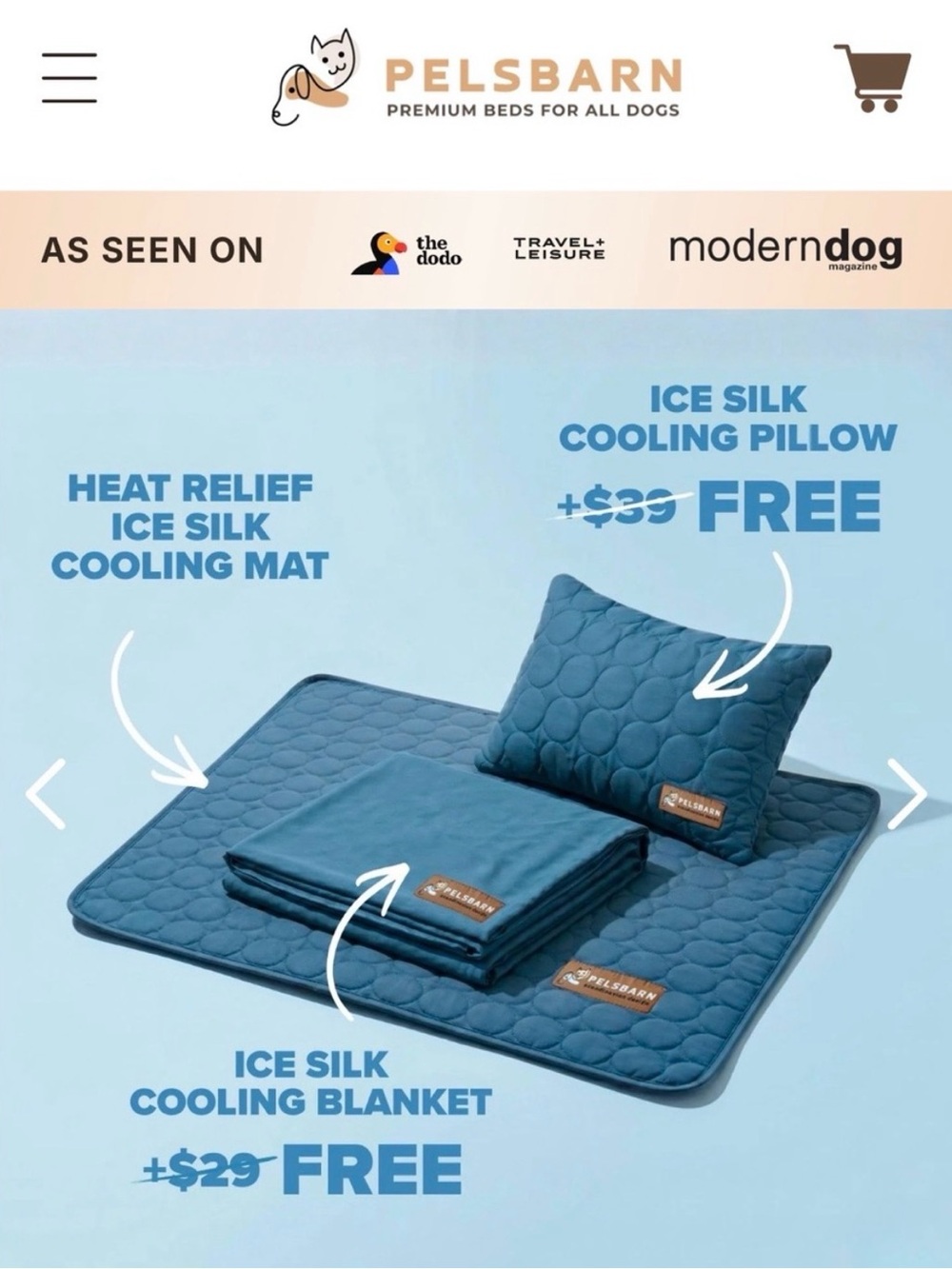 Pelsbarn Ice Silk Cooling Pet Mat, Blanket & Pillow Set - Teal Blue